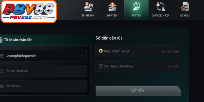 Thao tác rút tiền PBV88 giúp tận hưởng trọn vẹn thành quả cá cược của mình